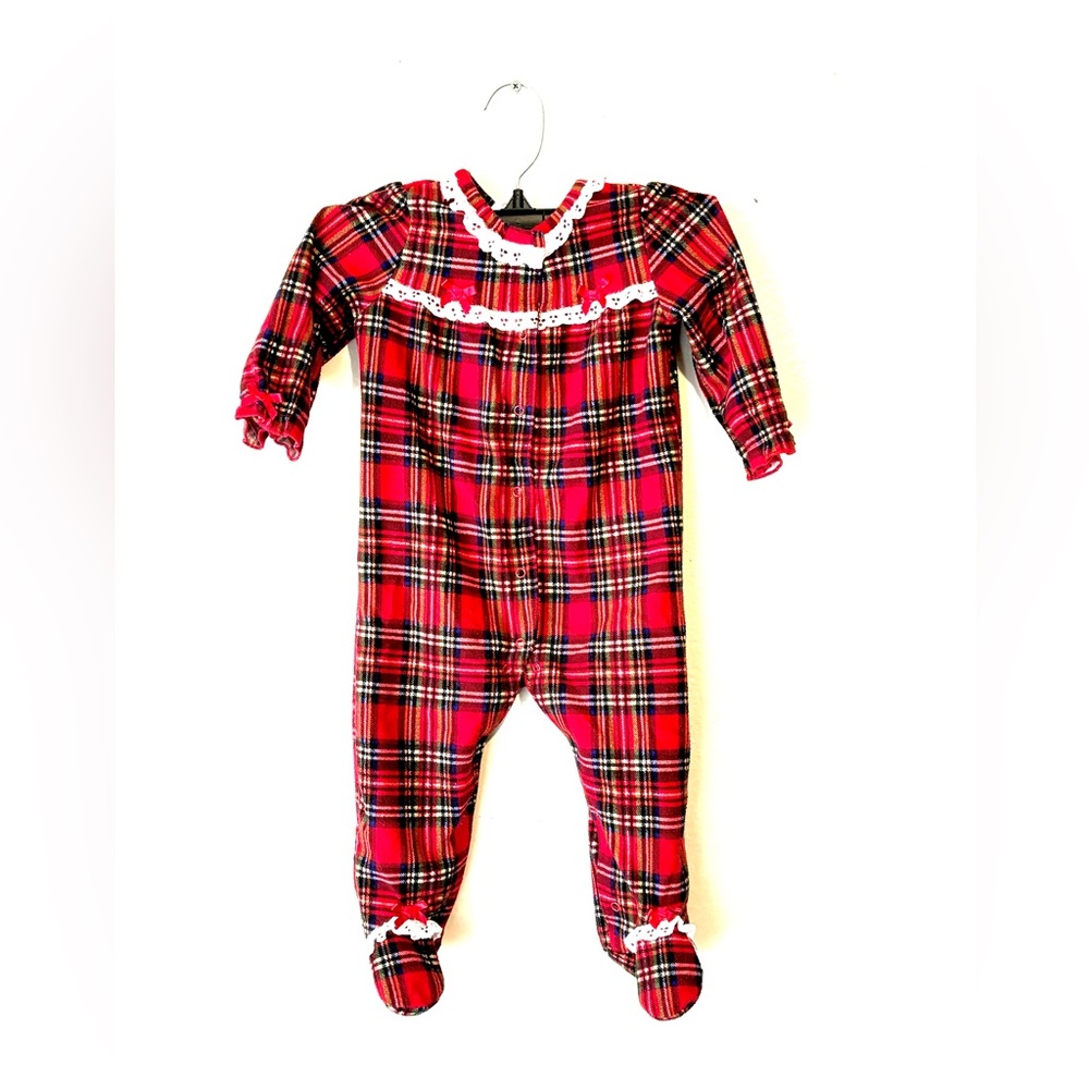 Little Me Baby Long Sleeve Holiday Red Plaid‎ Footed Coverall 12 Months EUC